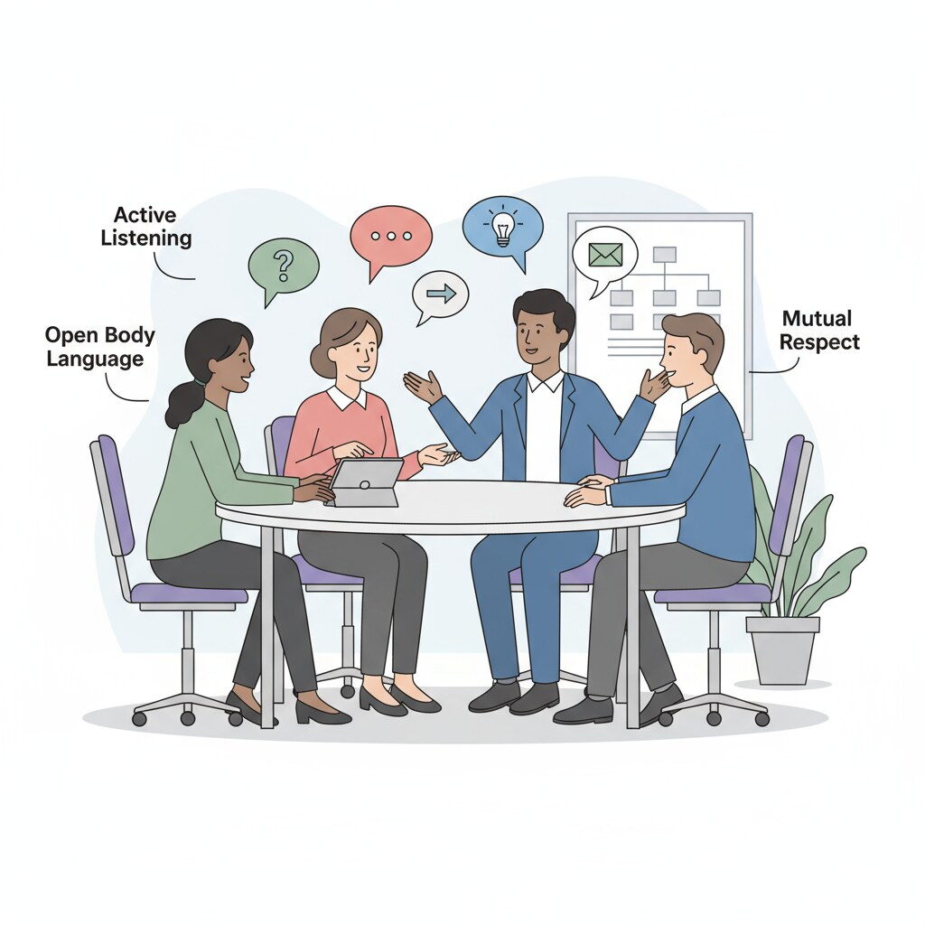 People showing positive body language during communication for an interview in the short term.