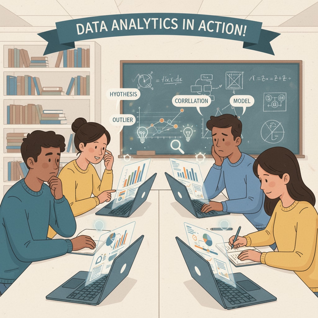 Students using laptops to analyze data, representing free resources for K12 students to explore data analysis