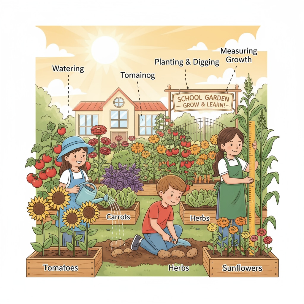 School garden as an educational tool for practical learning with students engaged in activities