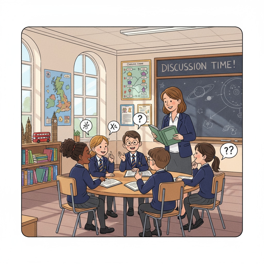 Classroom discussion in the British education system related to curriculum reform and student assessment