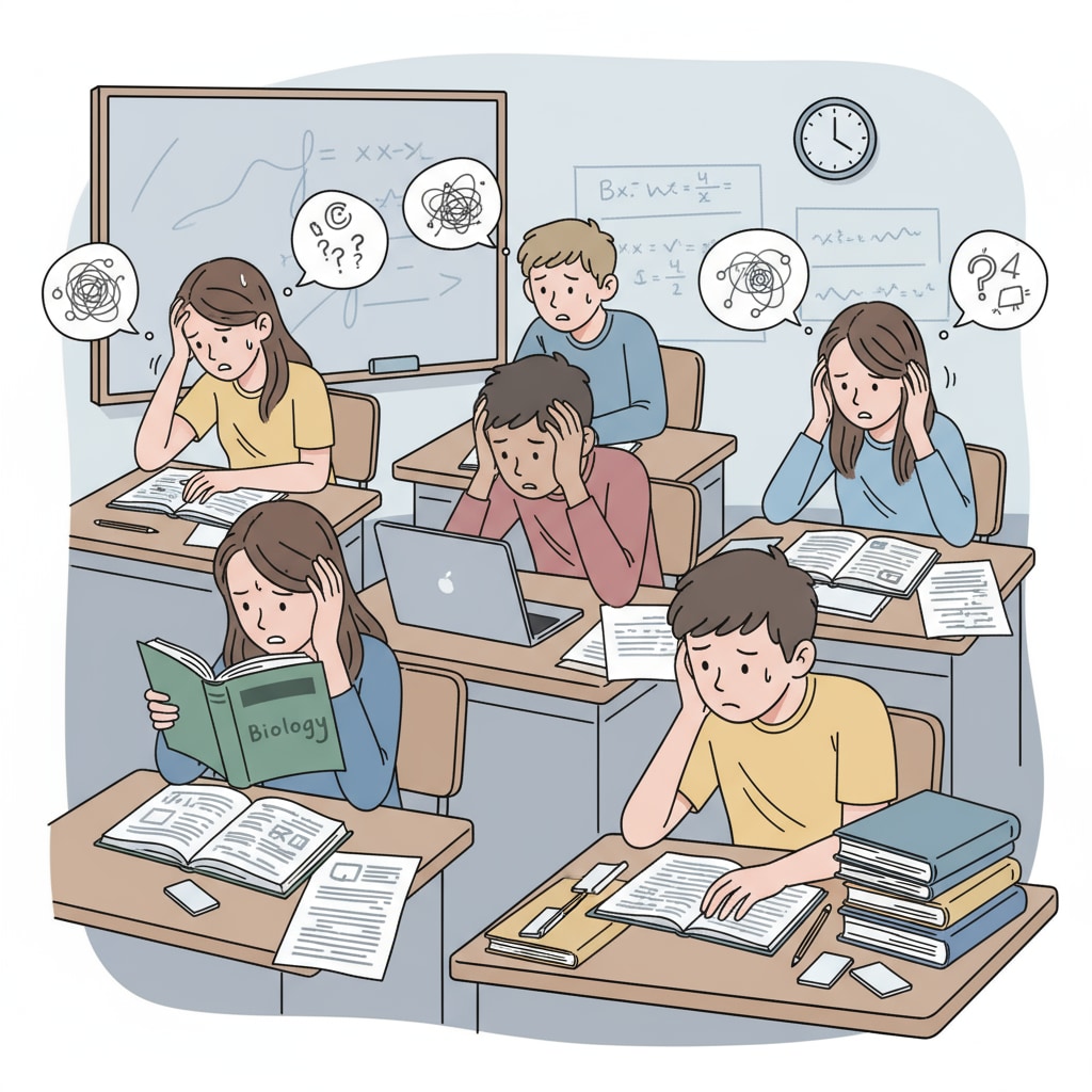 Adolescents experiencing learning difficulties, anxiety, and self-doubt while studying.