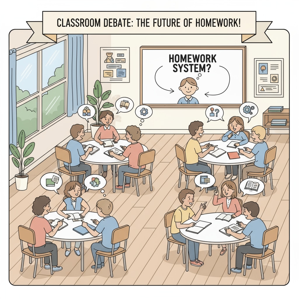 Students discussing their views on homework, highlighting the concepts of homework, self-motivation, and personal responsibility.