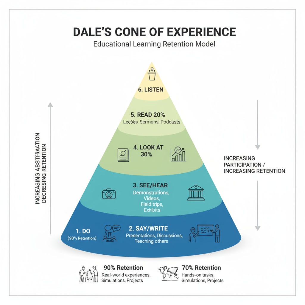 Dale's Cone of Experience related to learning theories, Xun Kuang, and learning by doing
