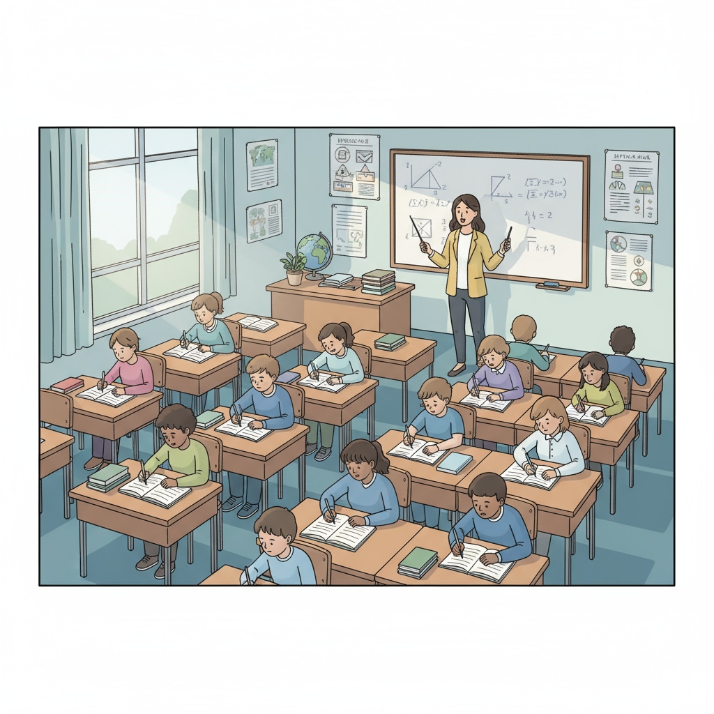 Traditional school education scene highlighting the focus on academic knowledge rather than life skills and practical knowledge