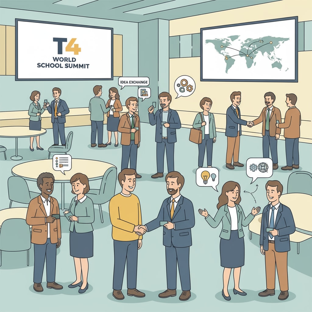 People networking at the T4 World School Summit, an important aspect for educational nonprofits' fundraising.