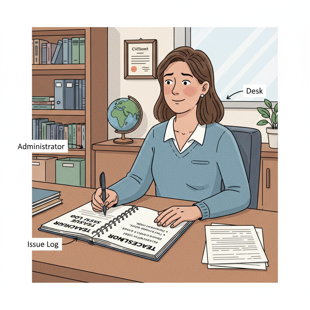 School administrator documenting teacher issues for effective school management