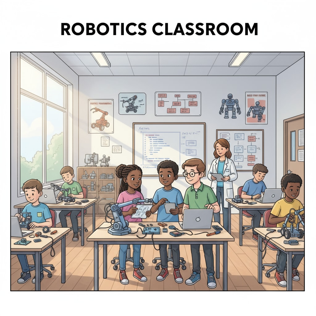 Students in a classroom discussing robotics projects relevant to robotics master study abroad and education costs