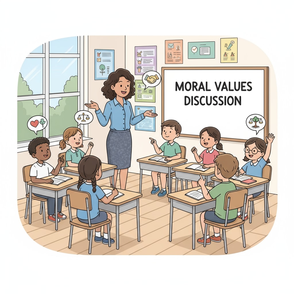 Classroom discussion on moral values in K12 education related to ethical and moral education, compulsory credits, and civic education
