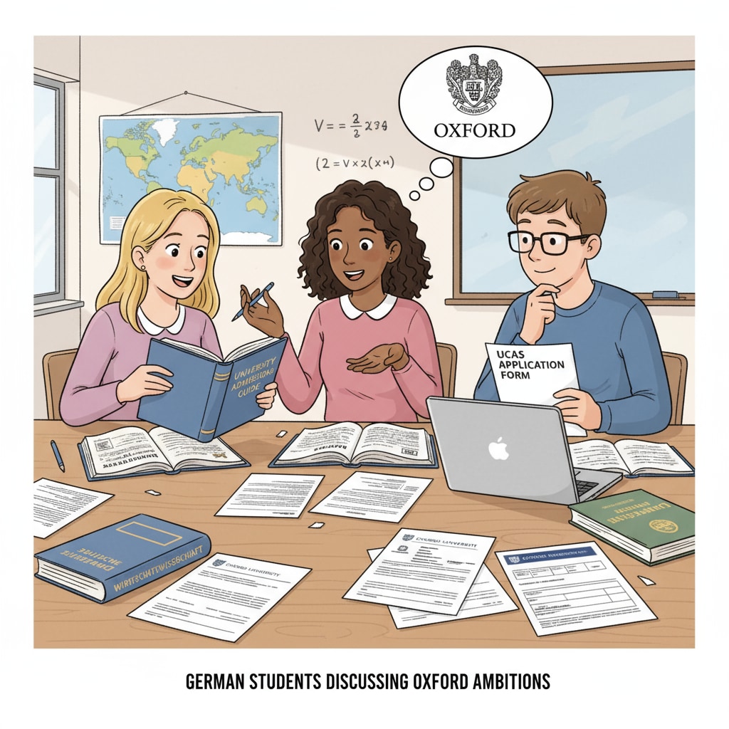 German students discussing university application to Oxford University in relation to predicted grades and education systems