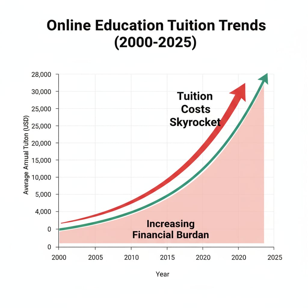Graph showing the rising tuition costs of online education relevant to online education, data analysis, and tuition costs