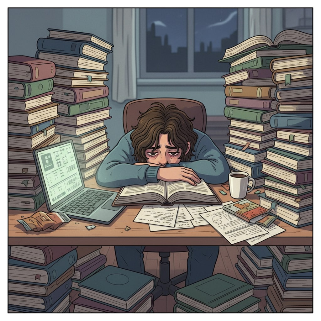 A student suffering from mental exhaustion