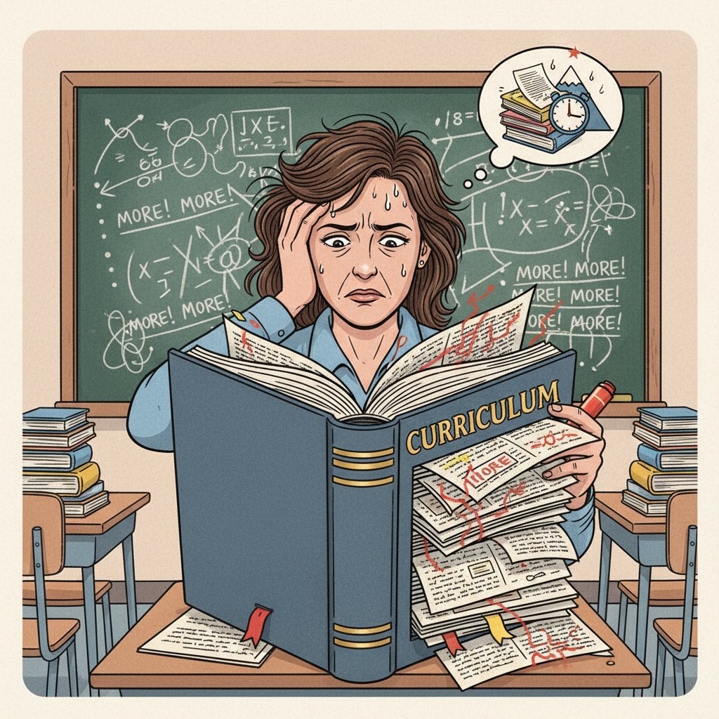 A teacher dealing with the problem of excessive curriculum.