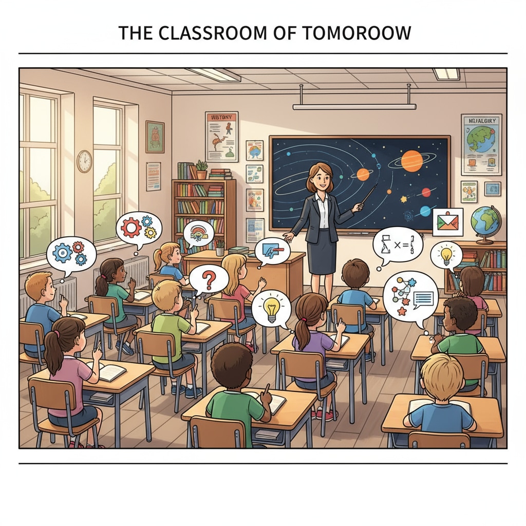Students showing thinking abilities and concentration in the classroom