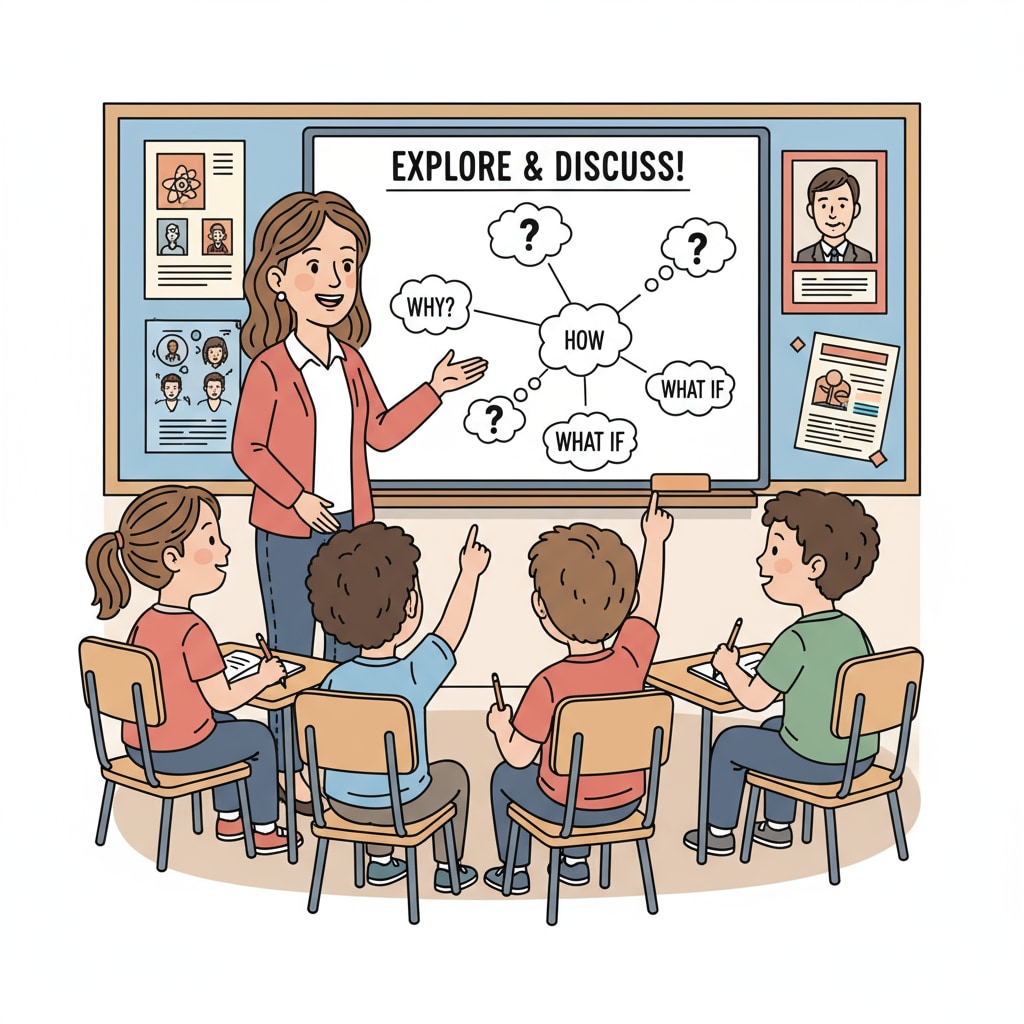 Teacher promoting students' thinking and concentration during a group discussion