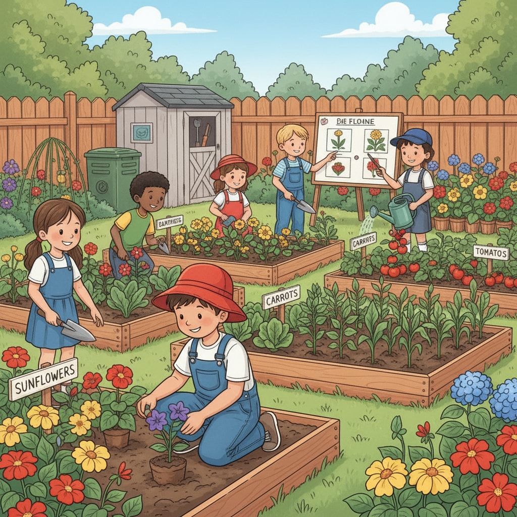Students engaged in hands-on learning in a school garden for interdisciplinary education