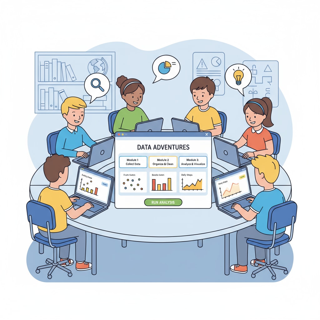 K12 students exploring data analysis free learning resources on an online platform