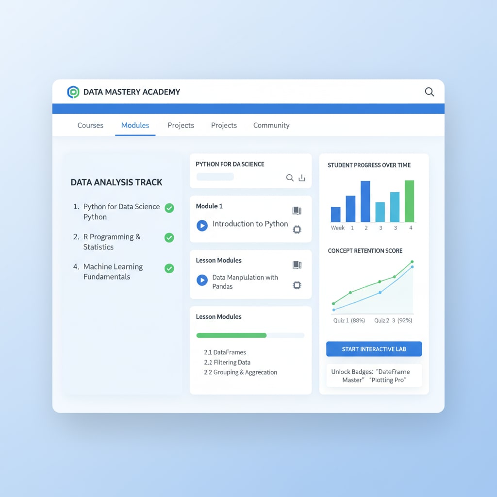Screenshot of a popular online data analysis free learning resource platform