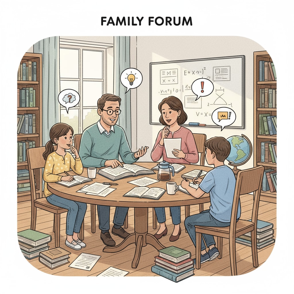 A family discussing ideas, related to family education, bias transmission, and ideological diversity