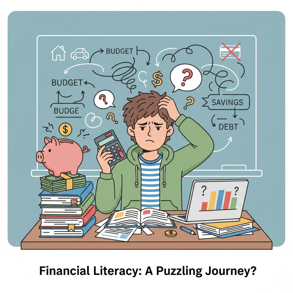 A young person struggling with financial management, indicating the neglect of life skills in school
