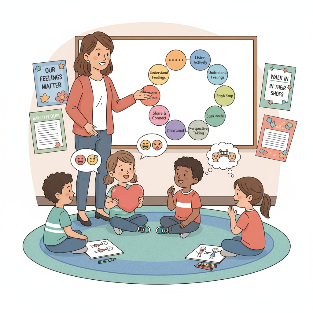 Teacher guiding K12 students in empathetic communication, related to communication skills development
