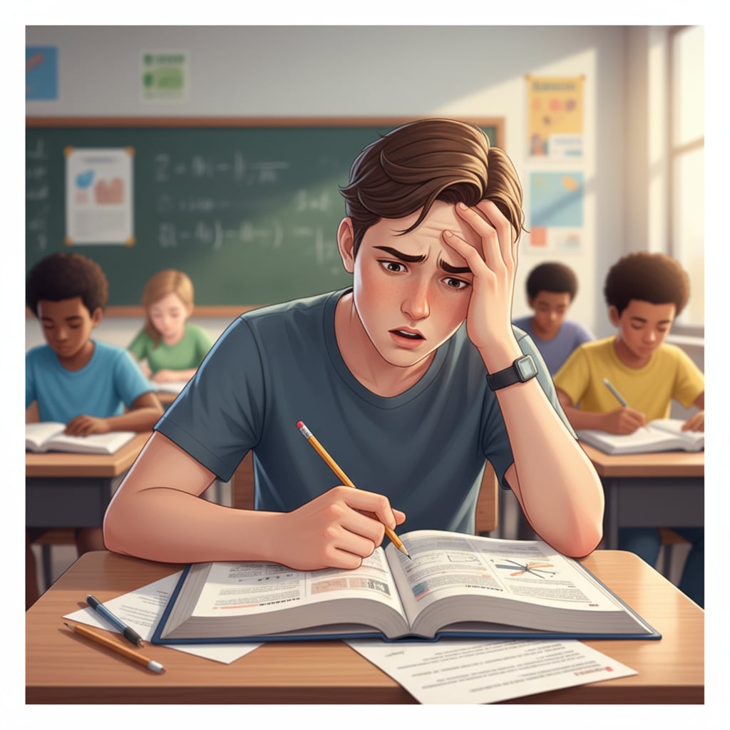 An adolescent with chronic disease experiencing worry in a classroom setting regarding high school graduation and GED test prospects
