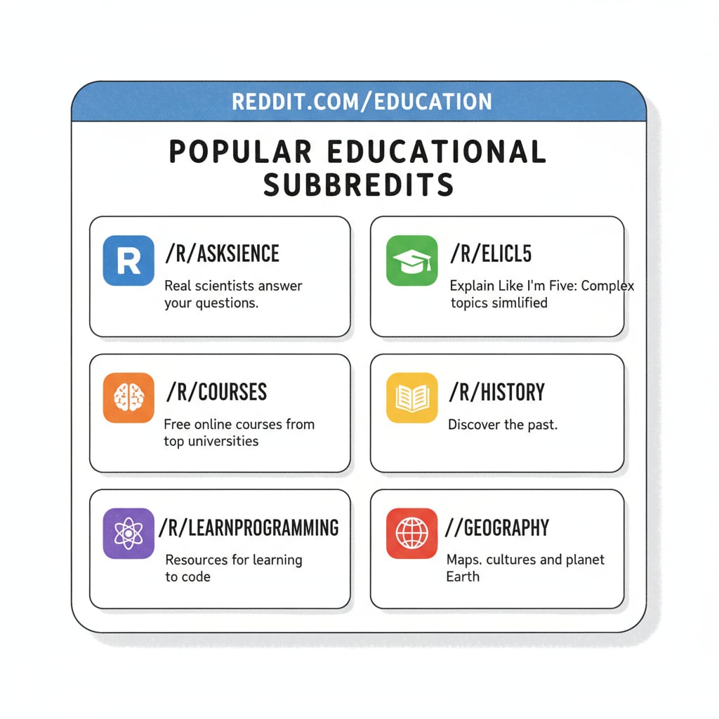 Screenshot of educational subreddits on Reddit related to educational community rules and posting guidelines