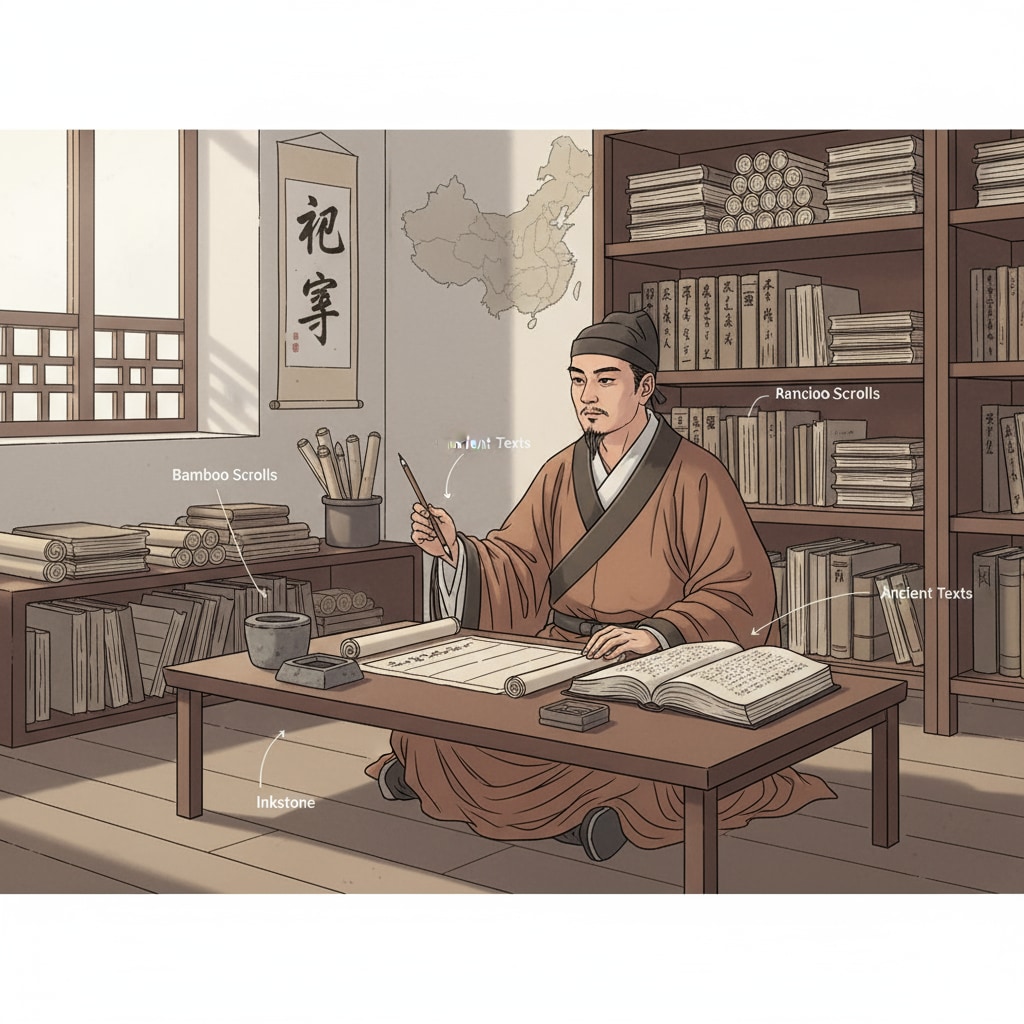 An ancient Chinese scholar representing Xun Kuang's learning concepts
