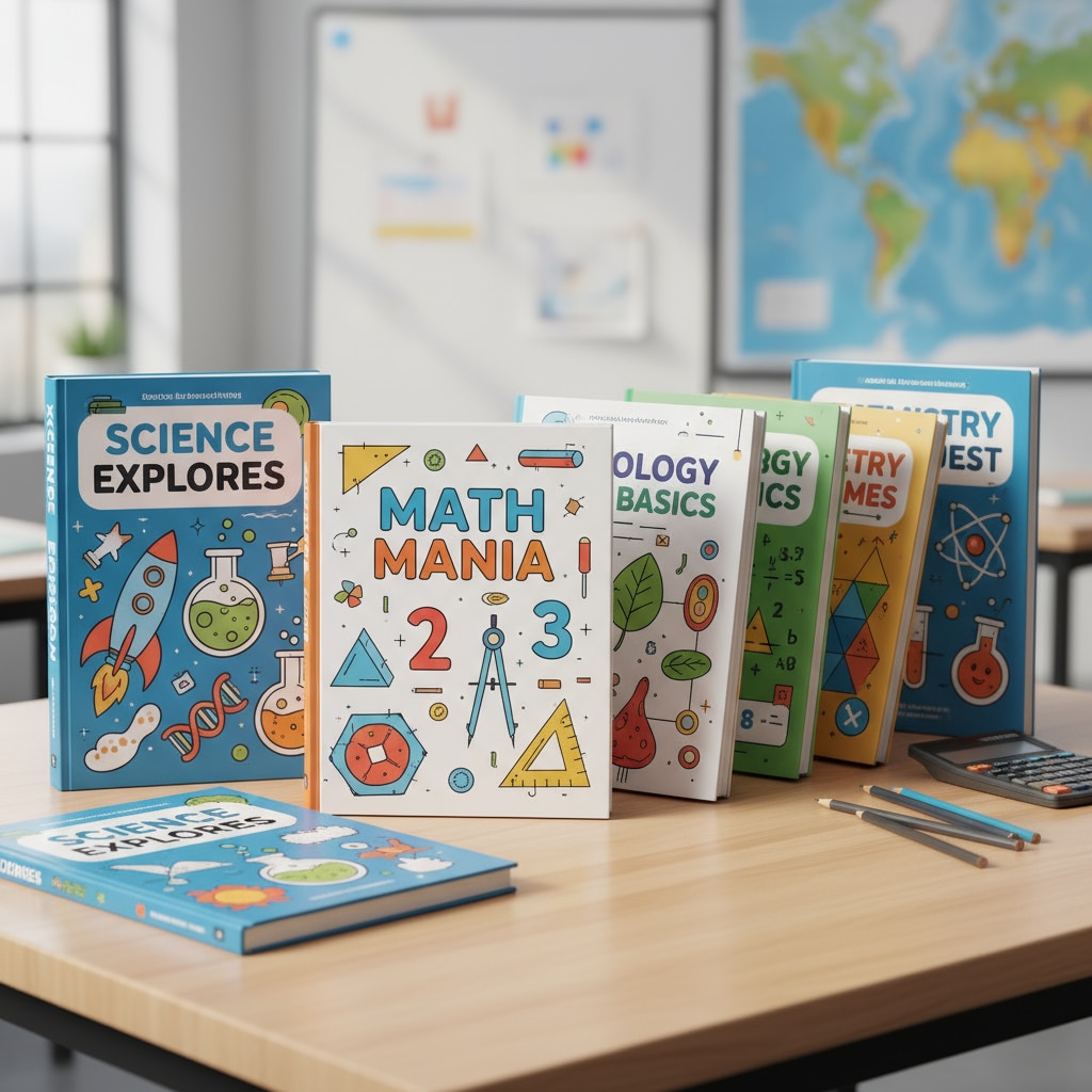 Science and math textbooks and workbooks for REET exam preparation