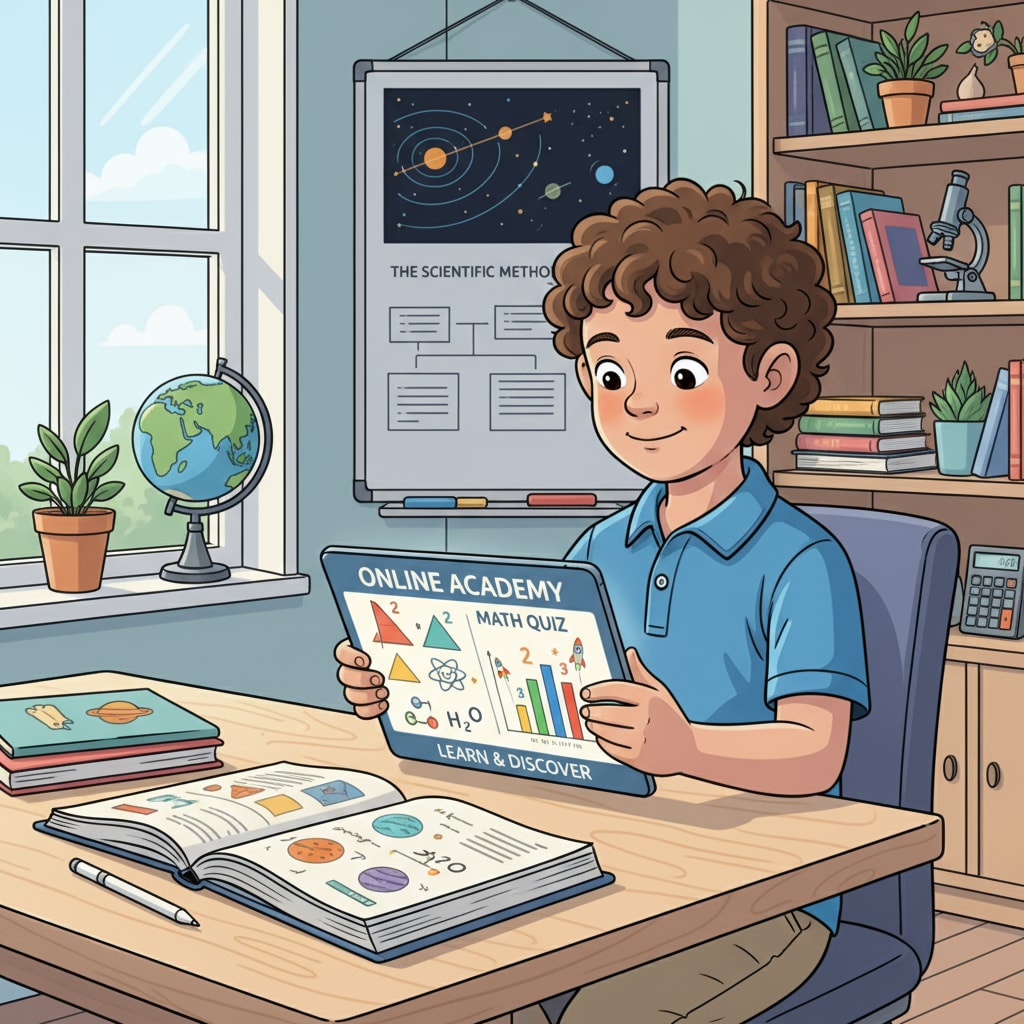 Child accessing online science and math resources for REET exam