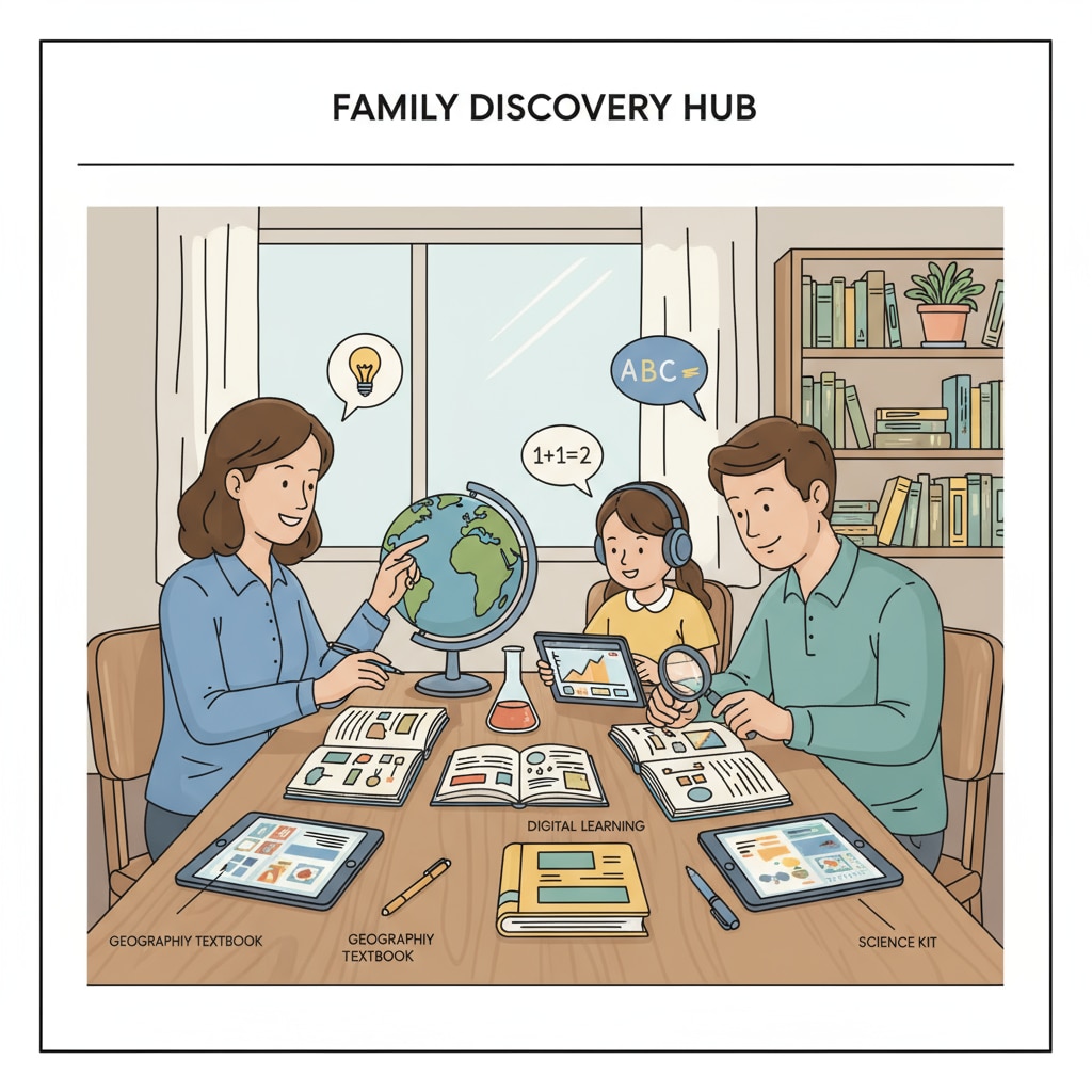 Family using academic resources for learning in family education as part of their learning plan