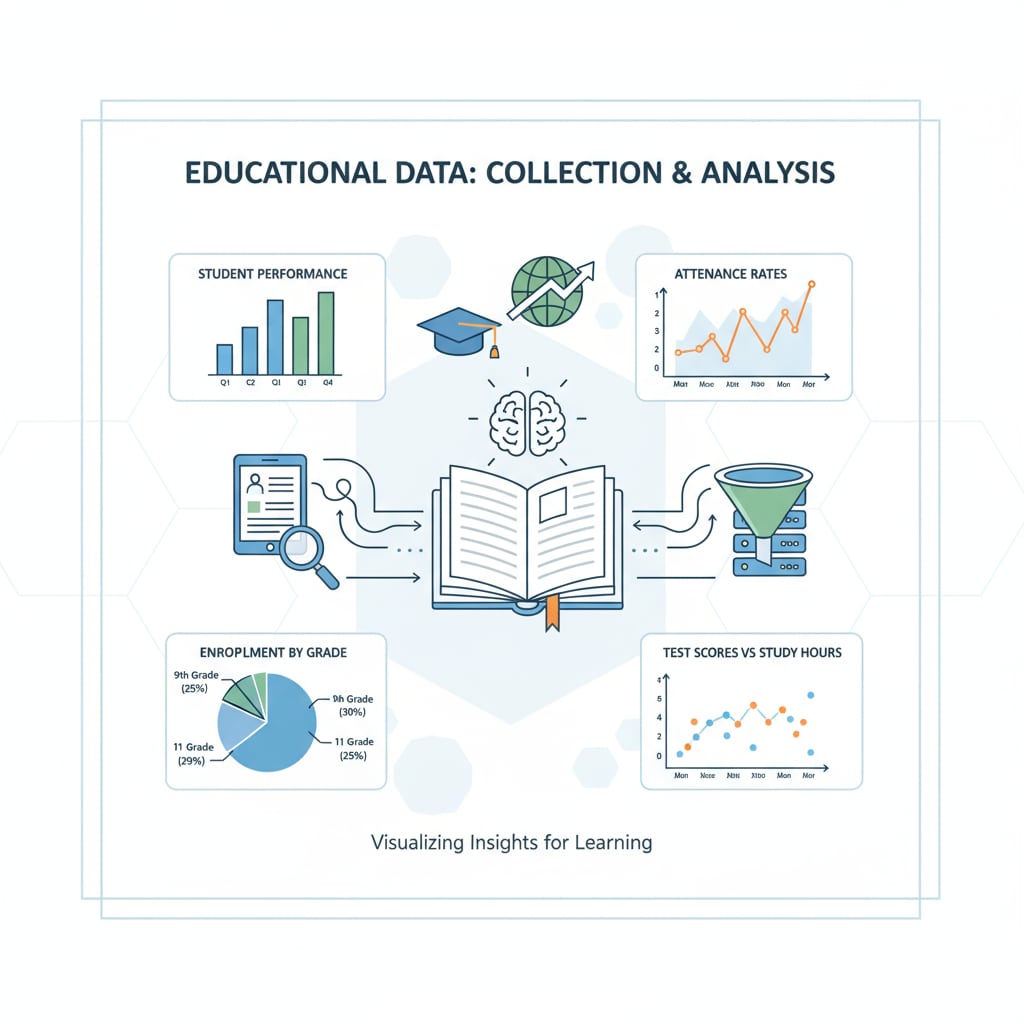 Visual representation of school statistics, PISA, and educational assessment data collection and analysis