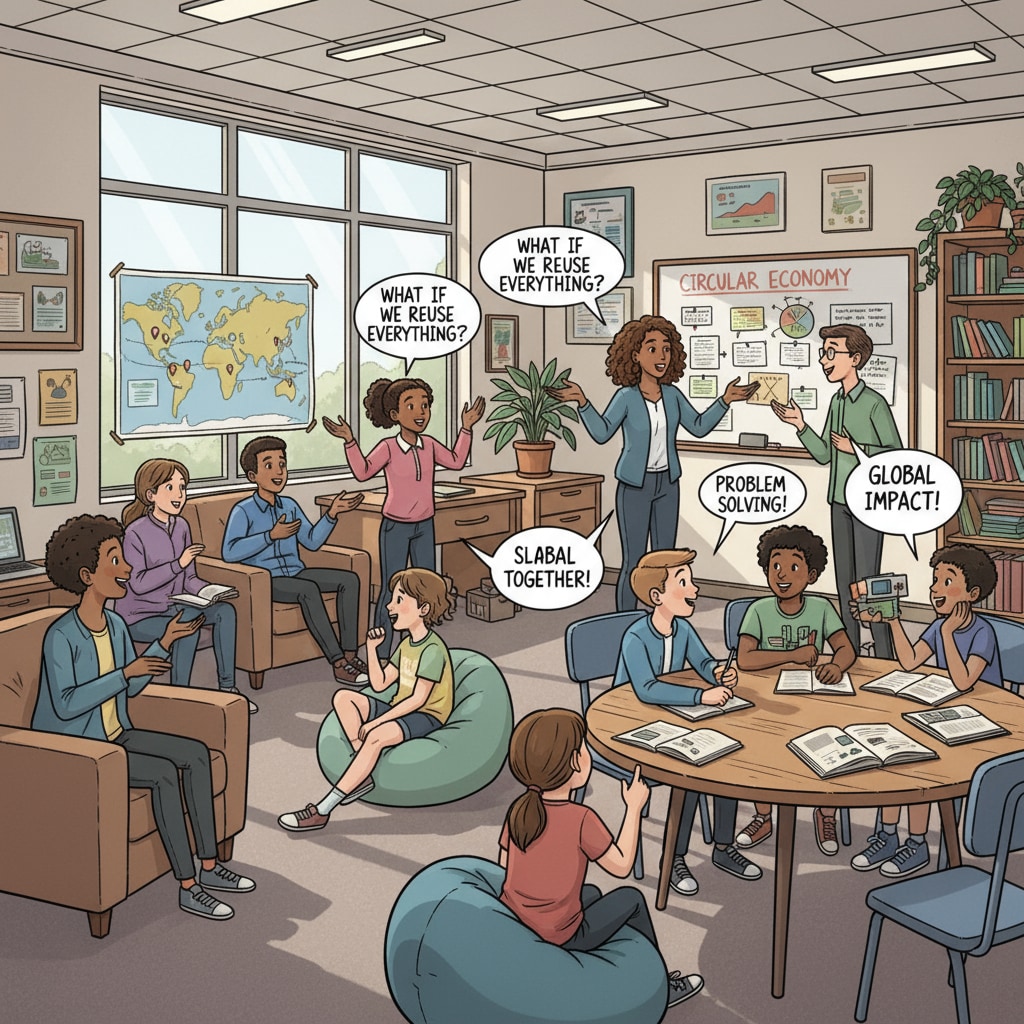 A classroom scene in a non - traditional school where students and teachers are engaged in a lively discussion, representing the collaborative nature of such schools. A classroom discussion in a non - traditional school related to leadership and educational management