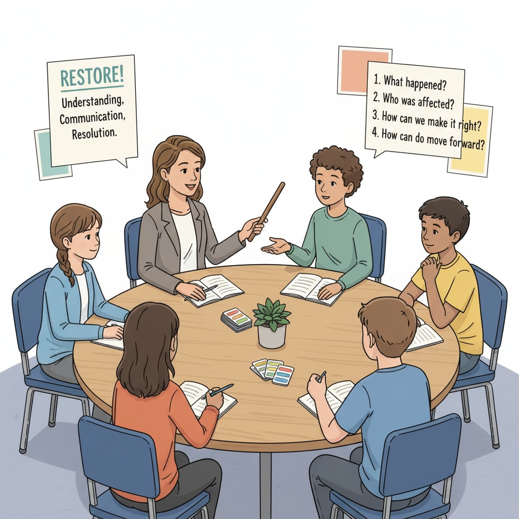 A classroom scene related to restorative discipline, parental demands, and school management