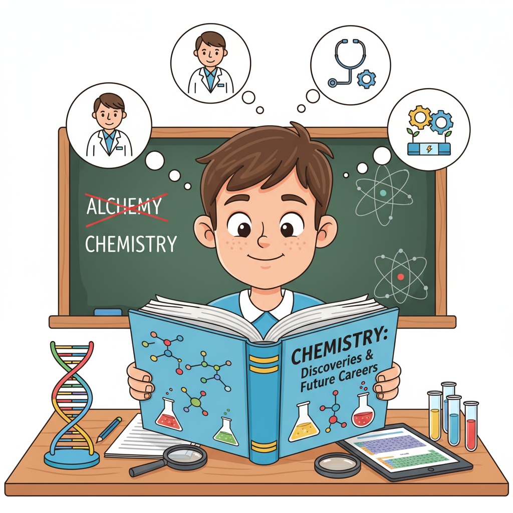 K12 student reading chemistry book to explore research and career options