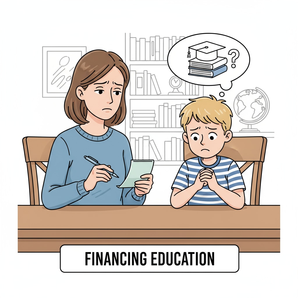 A parent and child having a difficult conversation regarding education funds due to the child's political interests