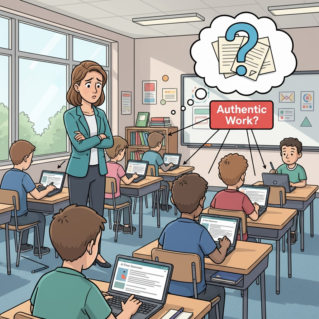 Classroom scene highlighting concerns about student writing authenticity in the AI era