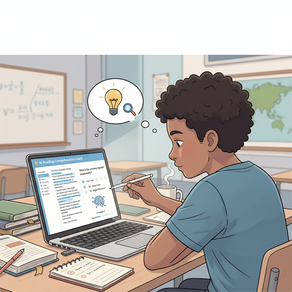 Student using an AI education tool for reading comprehension as part of learning support