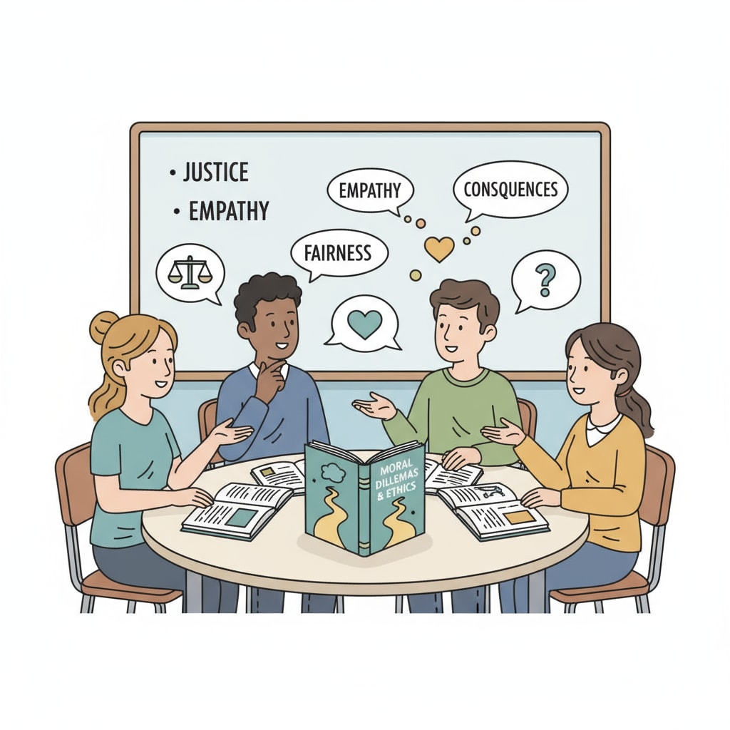 Students engaged in moral discussion in a school classroom related to moral and ethical education