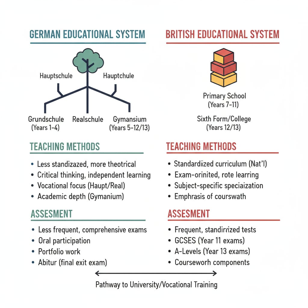 Comparison of German and British educational systems relevant to Oxford University application, predicted grades, and German education laws