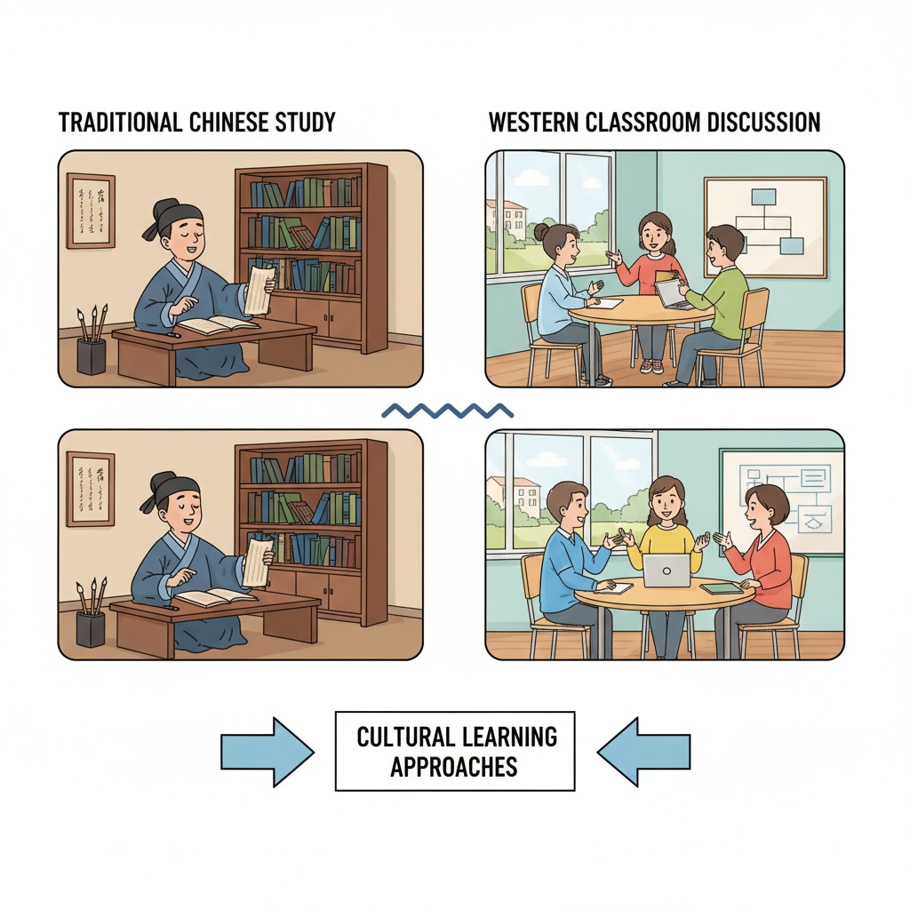 Visual representation of Chinese and Western cultural elements related to learning