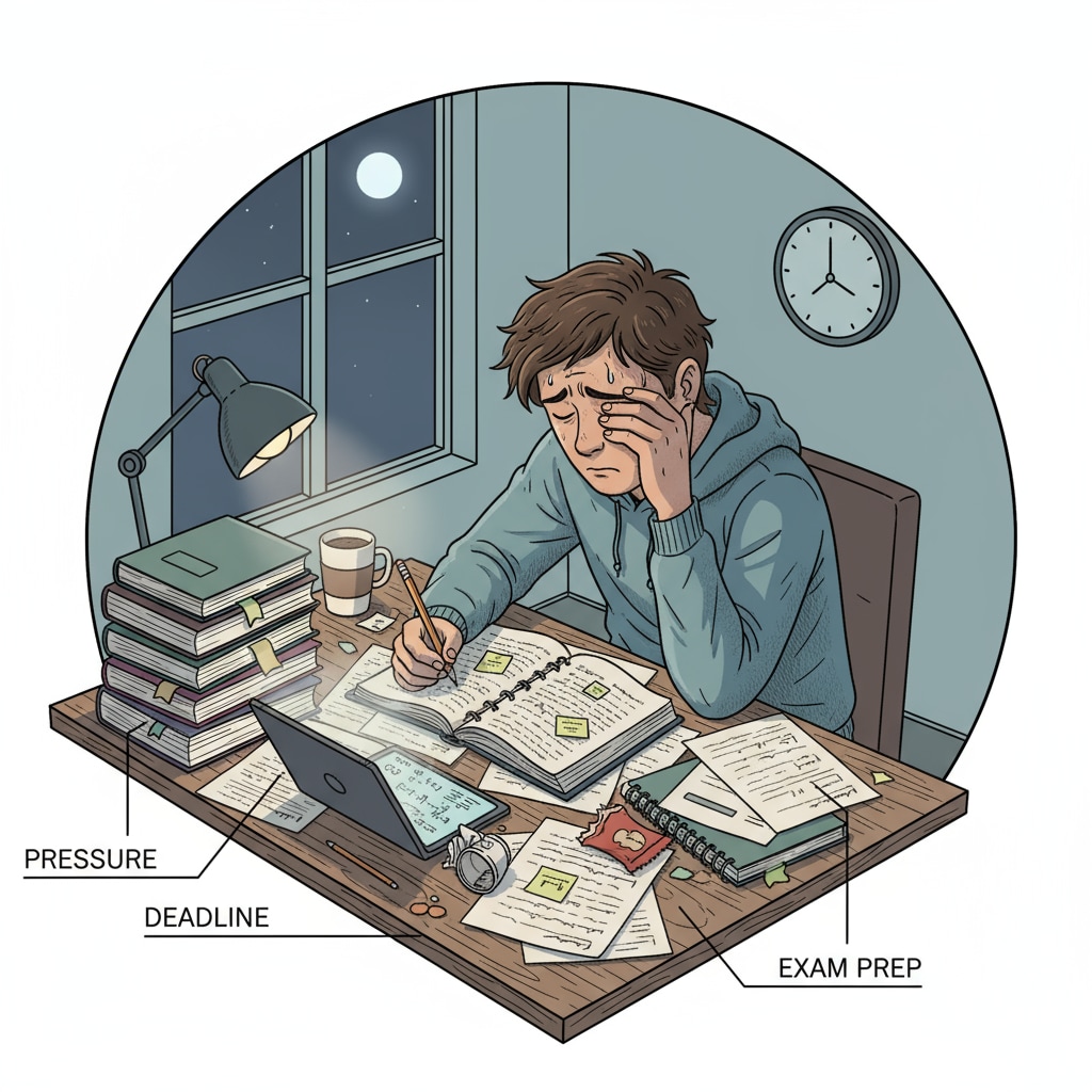 A worried student during exam preparation