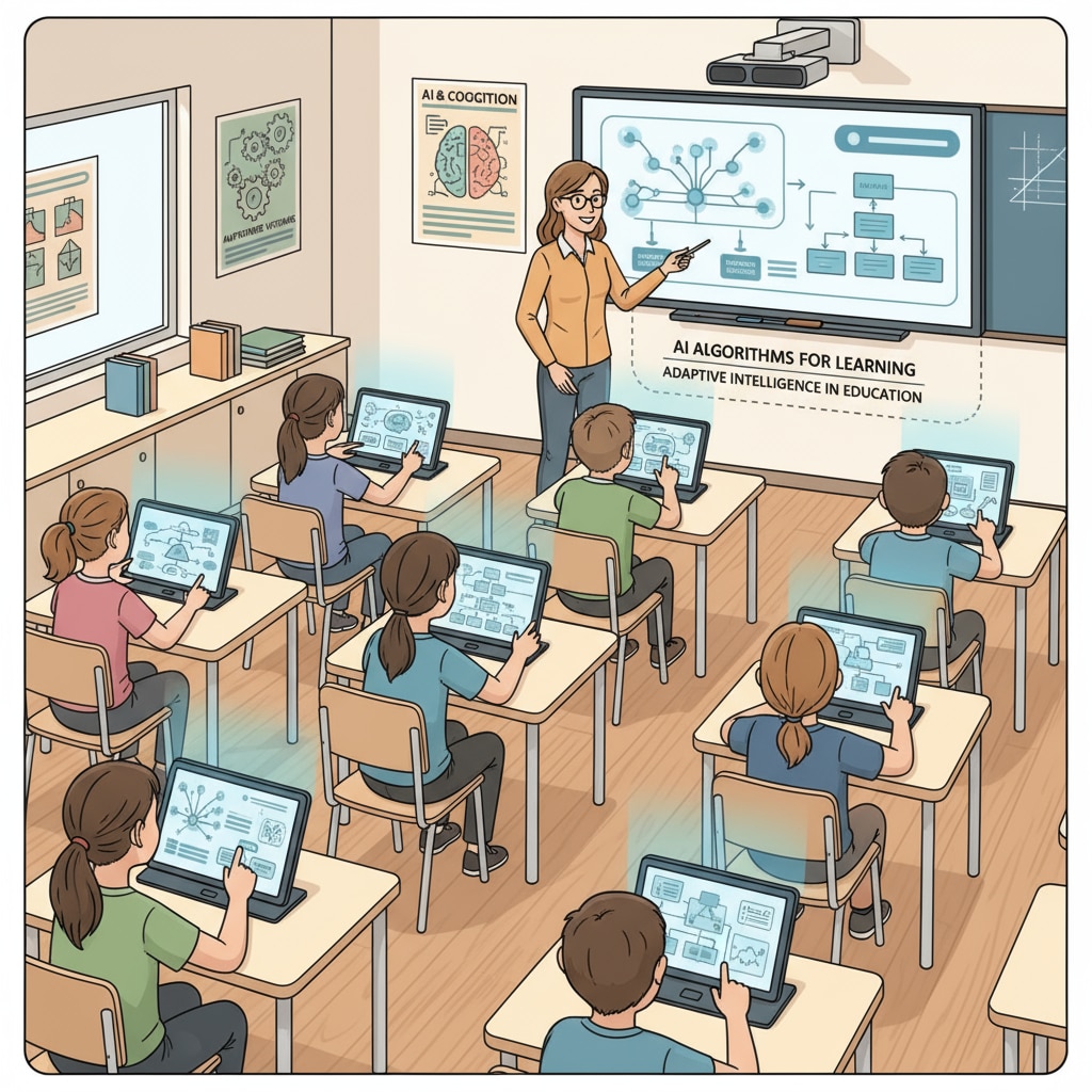Classroom with students using AI algorithms for learning
