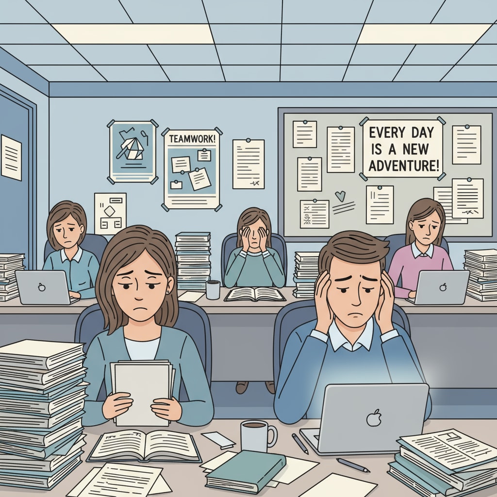 Teachers experiencing burnout in the staff room