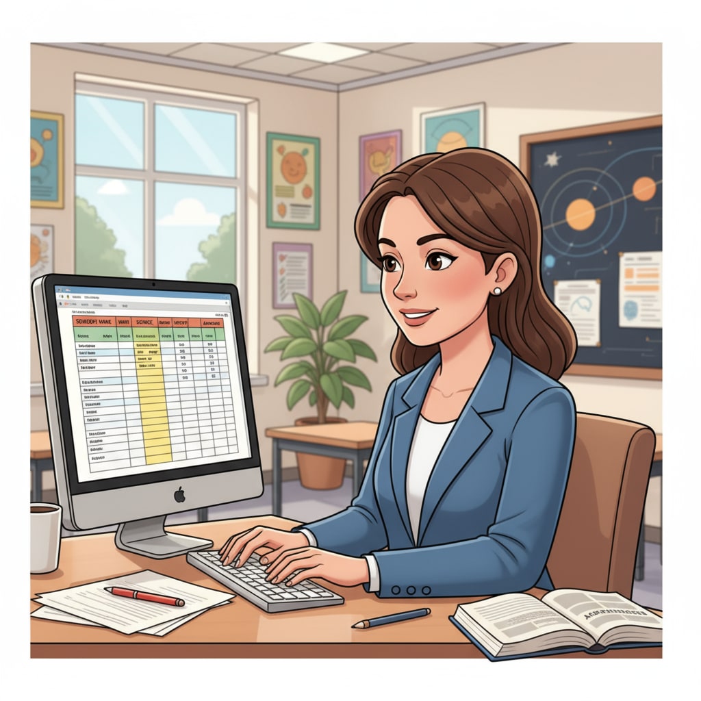 Teacher engaged in data documentation as part of administrative requirements in K12 education