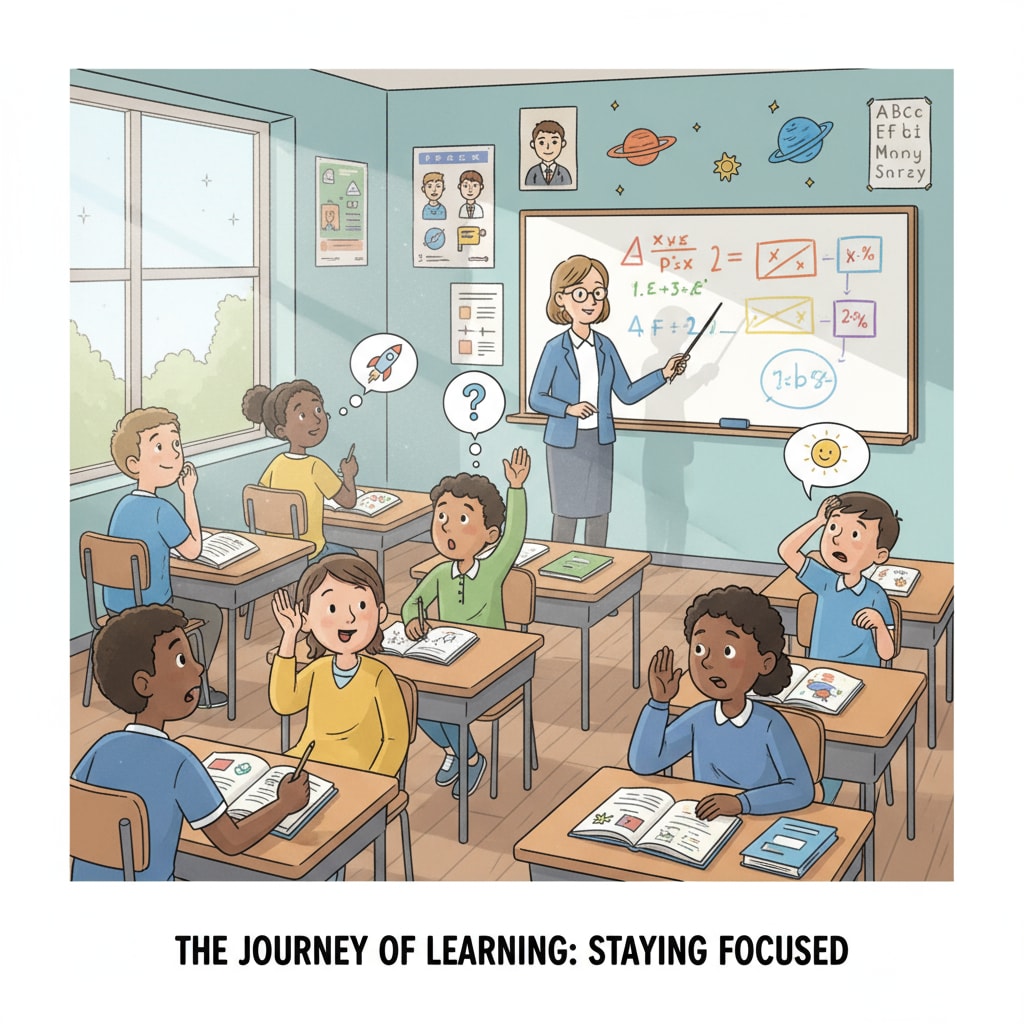 K12 students in a classroom showing signs of distraction and eagerness to learn, related to thinking abilities, cognitive difficulties, and concentration.