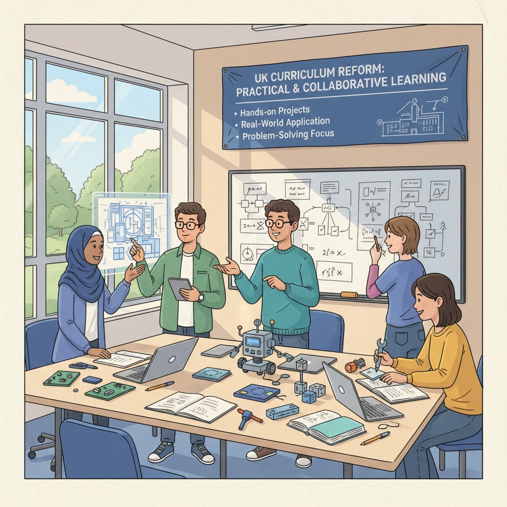 Students working on a project for UK education system curriculum reform and student assessment methods
