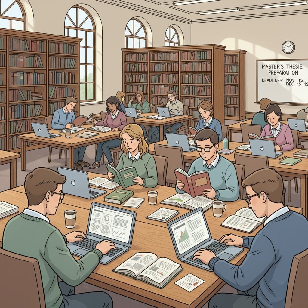 Students studying for master's degree, managing workload and stress