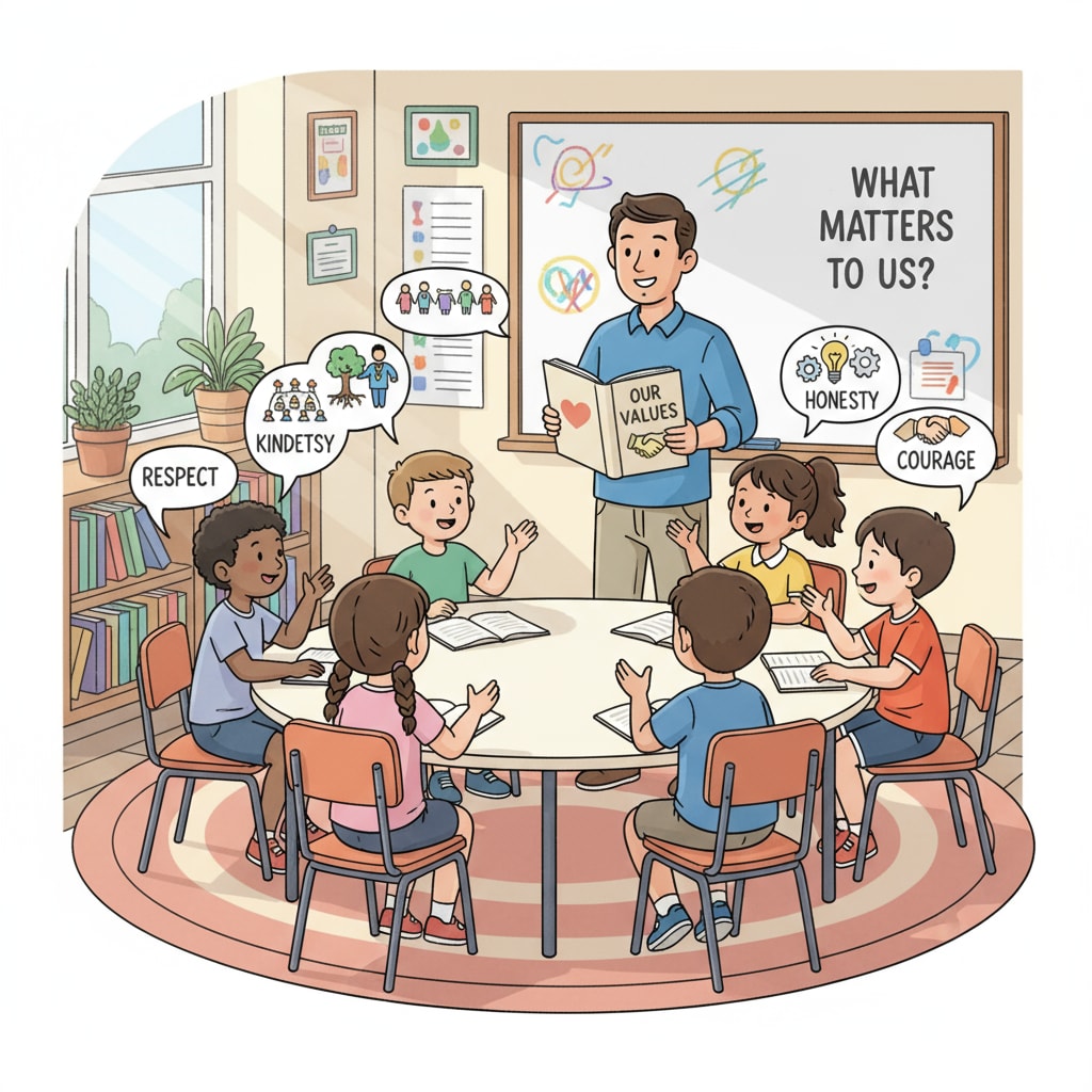 Students discussing moral relativism, social differentiation, and value conflicts in a classroom
