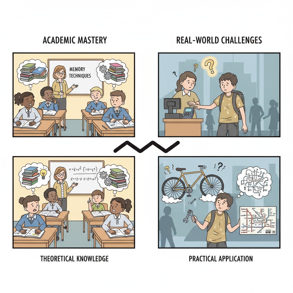 A visual representation of the disconnection between school education and real-life skills