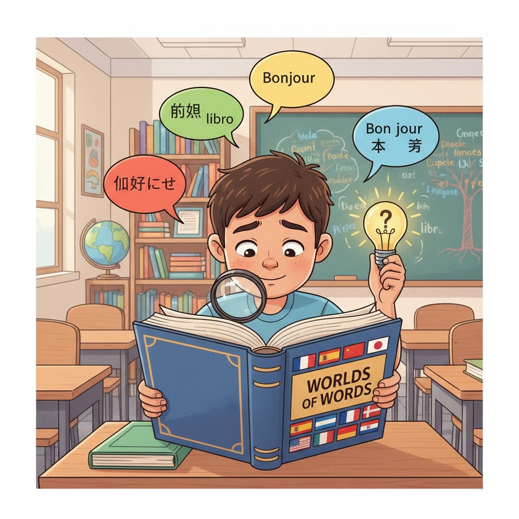 K12 student reading a multilingual book for language development